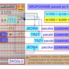 Dzielenie 5324 przez 4. Grupowanie paczek po 4, gdy liczba jest podzielna przez 3. Wynik 1331.