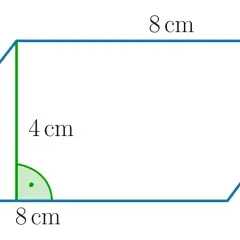 Równoległobok o bokach 5 cm i 8 cm. Wysokość równoległoboku wynosi 4 cm, zaznaczona zieloną linią prostopadłą do podstawy.