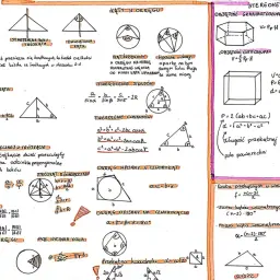 Zbiór wzorów geometrycznych, w tym twierdzenia o trójkątach, okręgach i bryłach, tworzy uporządkowany szereg geometryczny wiedzy.