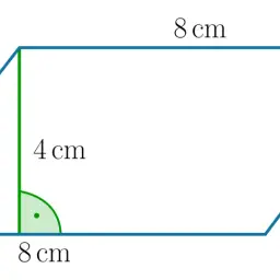 Równoległobok o bokach 5 cm i 8 cm. Wysokość równoległoboku wynosi 4 cm, zaznaczona zieloną linią prostopadłą do podstawy.