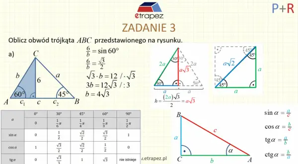 Trójkąt ABC z kątem 60 stopni. Obliczono bok b, który wynosi 4√3.