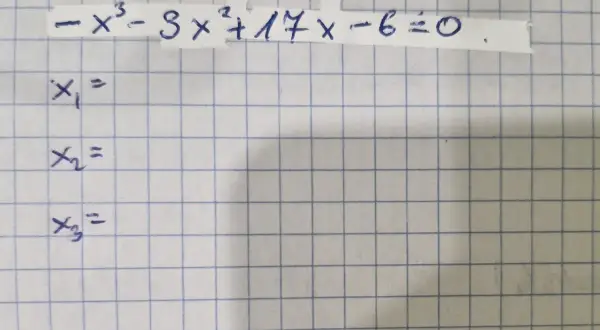 Równanie -x³-3x²+17x-6=0. Obliczanie pierwiastków x₁, x₂, x₃, zgodnie z twierdzeniem Bezouta.